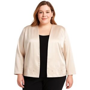 Karen Miller Blush Pink Floral Embellished Open Front Jacket 22W Career Wear New